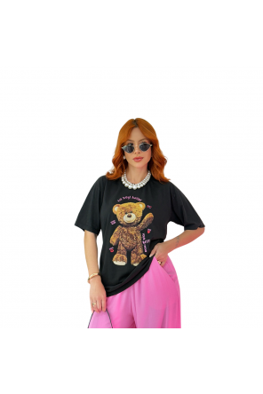 T-SHIRT OVERSIZE - HI! HEY! HELLO! - PRETO ESTONADA