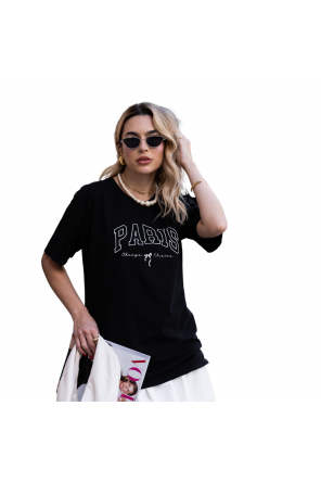 T-SHIRT OVERSIZE - PARIS - PRETO ESTONADO