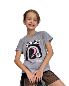 T-SHIRT INFANTIL - SPACE ROCK - CINZA ESTONADO