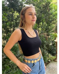 TOP - CROPPED RIBANA CANELADA - PRETO