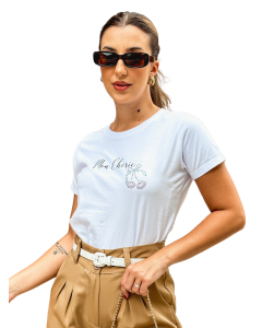 T-SHIRT - MON CHERIE - SILK C/ APLIQUE - BRANCA