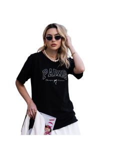 T-SHIRT OVERSIZE - PARIS - PRETO ESTONADO