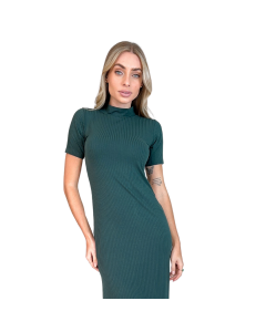 VESTIDO MIDI SOM FENDA - RIBANA PREMIUM - VERDE MILITAR