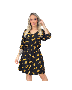 VESTIDO  EM VISCOSE - (ONÇAS) - PRETO